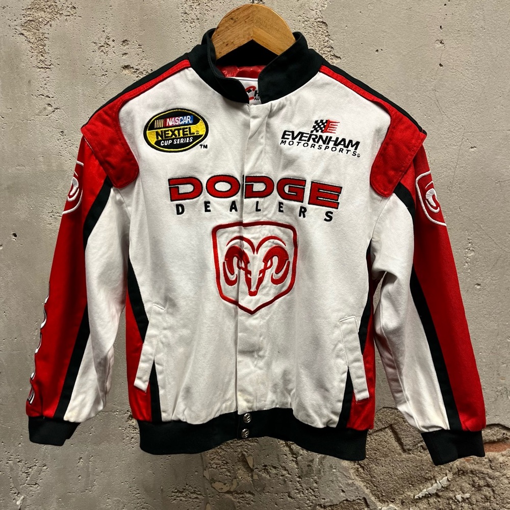 Chase Authentics Youth Red White Embroidered Dodge Racing Jacket NASCAR Large YL